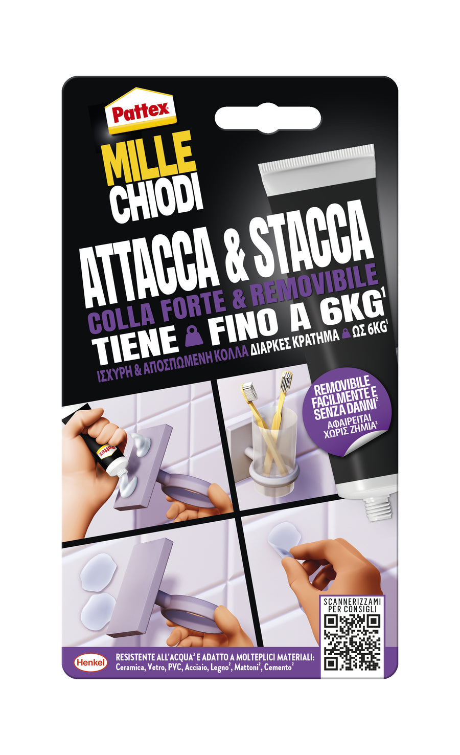Pattex Millechiodi Attacca e Stacca adesivo removibile 44 g