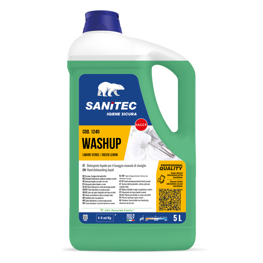 Sanitec 1240 Washup - Detergente Liquido Stoviglie Professionale - Tanica da 5L