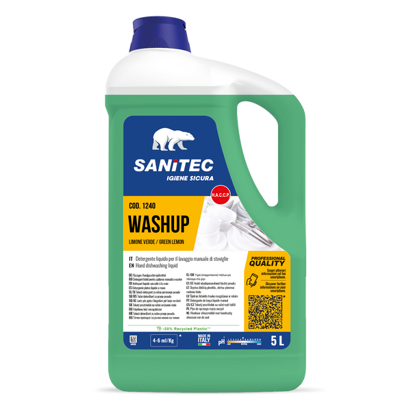 Sanitec 1240 Washup - Detergente Liquido Stoviglie Professionale - Tanica da 5L