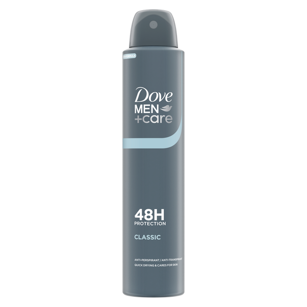 Spray Dove Men+Care Classic antitraspirante da 200 ml, cartone intero da 6 confezioni.