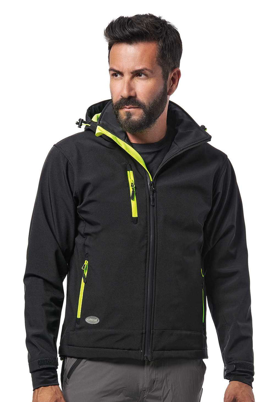 Giacca soft-shell Logica SLALOMCAP con cappuccio staccabile - Nero/Giallo