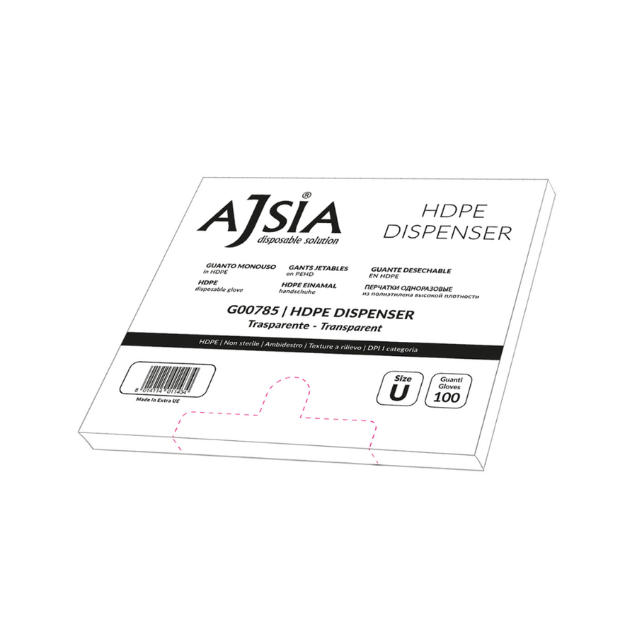 Guanti monouso PE HDPE Dispenser trasparenti Ajsia 0,6g con dispenser integrato per alimentare e ristorazione