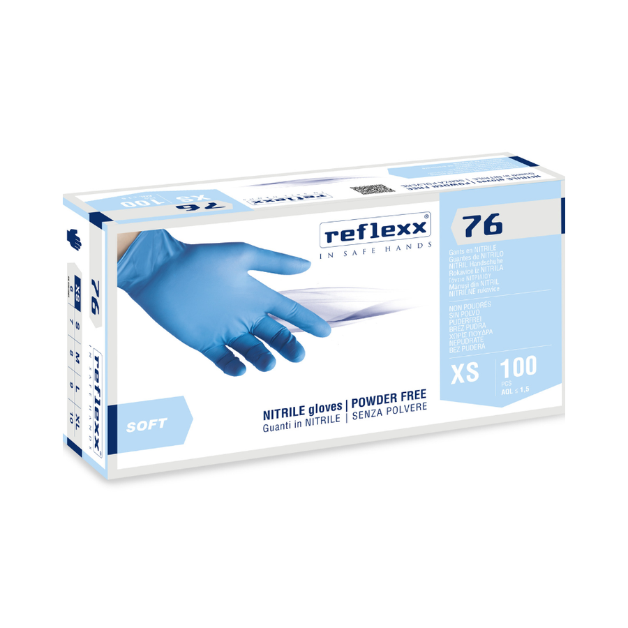 Guanti monouso in nitrile azzurro Reflexx R76 - 3,5 g - 10 box da 100 pezzi