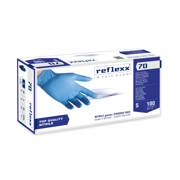 Guanti in nitrile azzurro 4.9 g | 10 Box da 100 pezzi – Reflexx 70 | Gef Medica