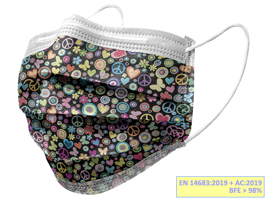 GISAFE MASCHERINA CHIRURGICA FILTRANTE 98% 3 VELI tipo IIR con elastici peace