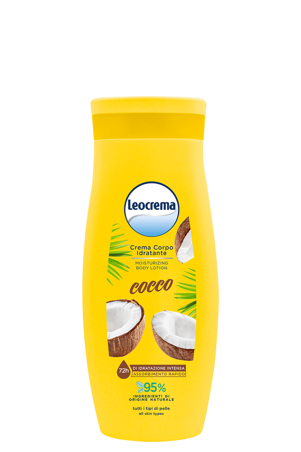Flacone Leocrema crema fluida idratante al cocco da 250 ml