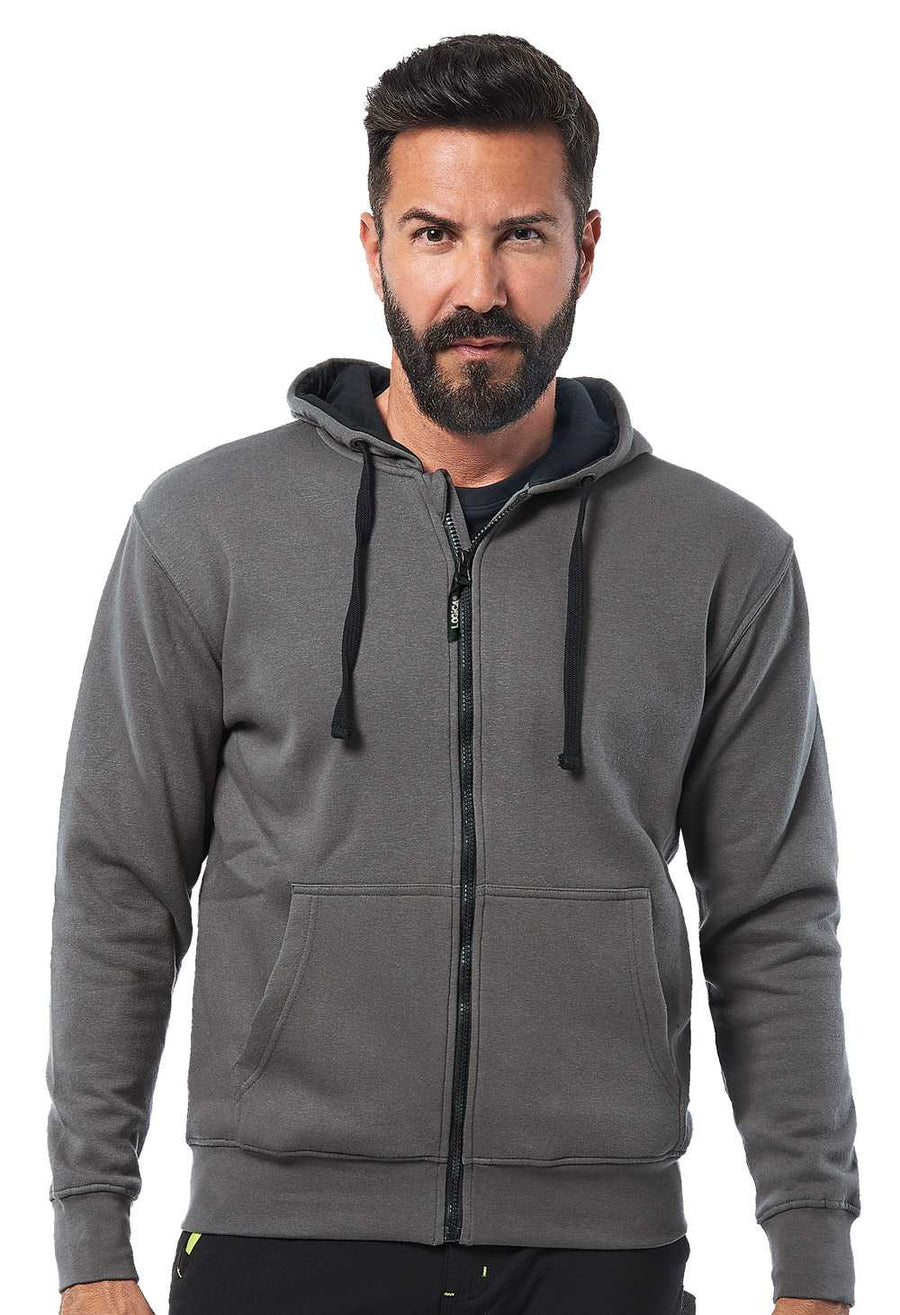 Felpa da lavoro Logica FIJI zip lunga con cappuccio - Grigio/Nero