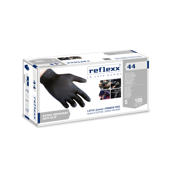 Guanti monouso in lattice nero senza polvere: Reflexx 44 - 6,2 g | R44 | 10 box da 100 pezzi