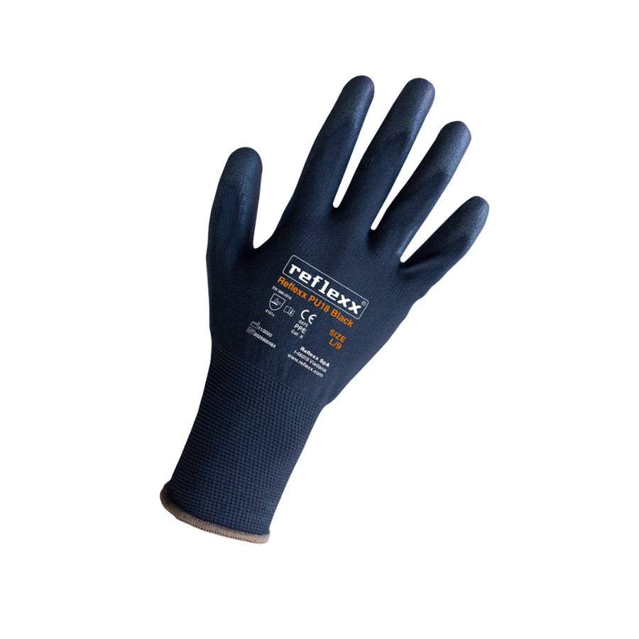 Guanti supportati in poliuretano nero: Reflexx PU18 - 1 paio | PU18B | 100 paia