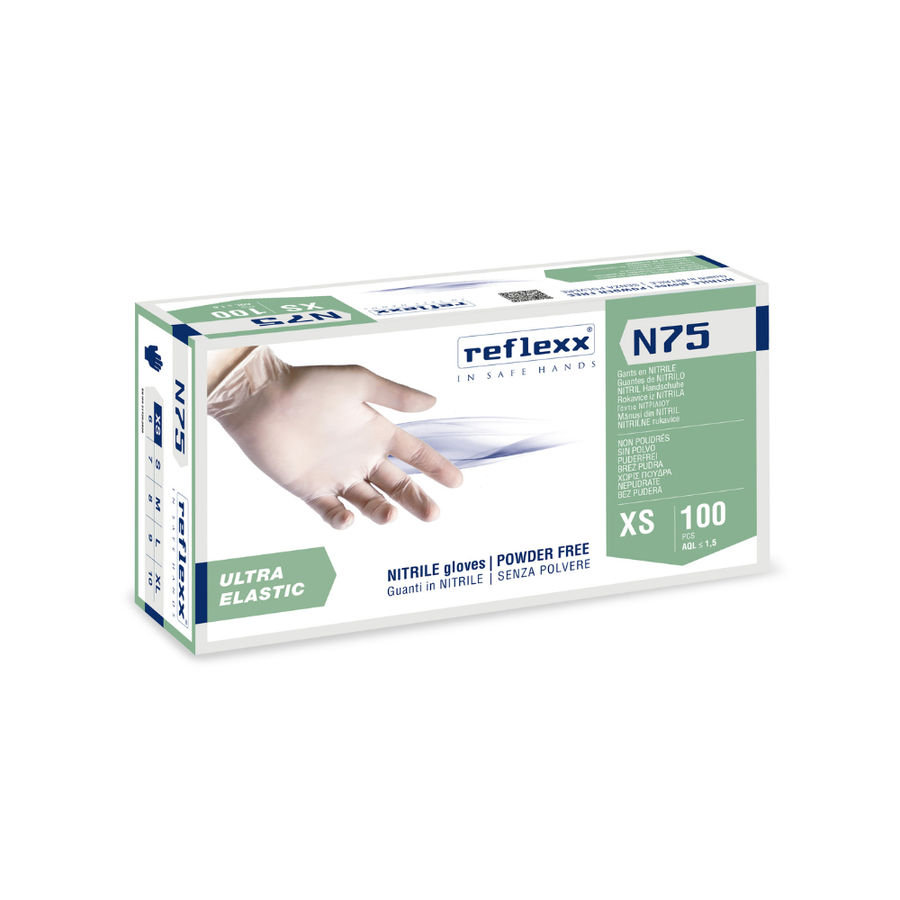 Guanti monouso in nitrile bianco elastico Reflexx N75 - 3,5 g | N75 | 10 box da 100 pezzi