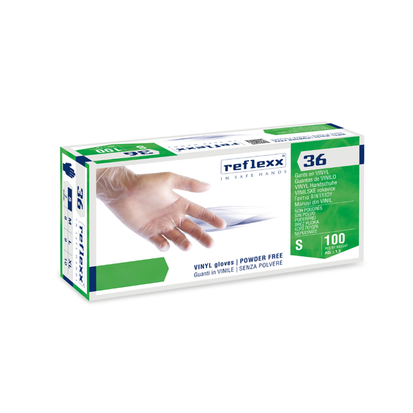 Guanti in vinile senza polvere 4.2 g | 10 Box da 100 pezzi – Reflexx 36 | Gef Medica