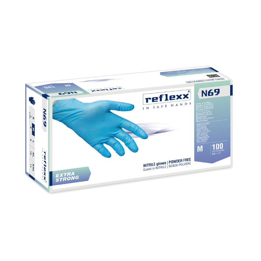 Guanti monouso in Nitrile Azzurro: Reflexx N69 - 7,0 g | N69 | 10 Box da 100 pezzi