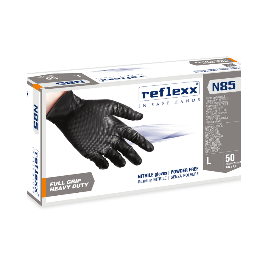 Guanti monouso in nitrile Black Full Grip Reflexx N85 - 8,4 g - 10 box da 50 pezzi