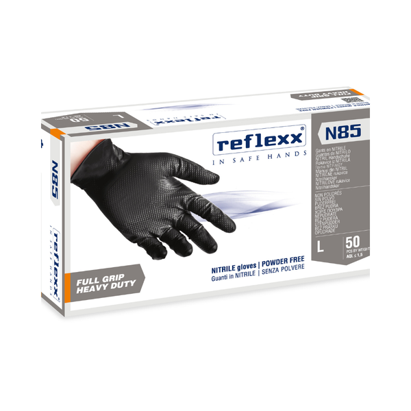 Guanti in nitrile black Full Grip 8.4 g | 50 pezzi – Reflexx N85 | Gef Medica