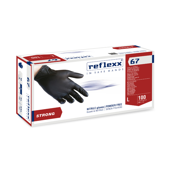 Guanti in nitrile nero 5.5 g | 10 Box da 100 pezzi – Reflexx 67 | Gef Medica