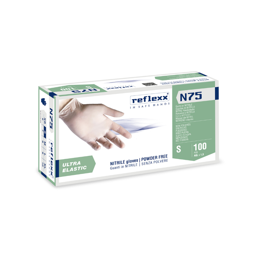 Guanti monouso in nitrile bianco elastico Reflexx N75 - 3,5 g | N75 | 10 box da 100 pezzi