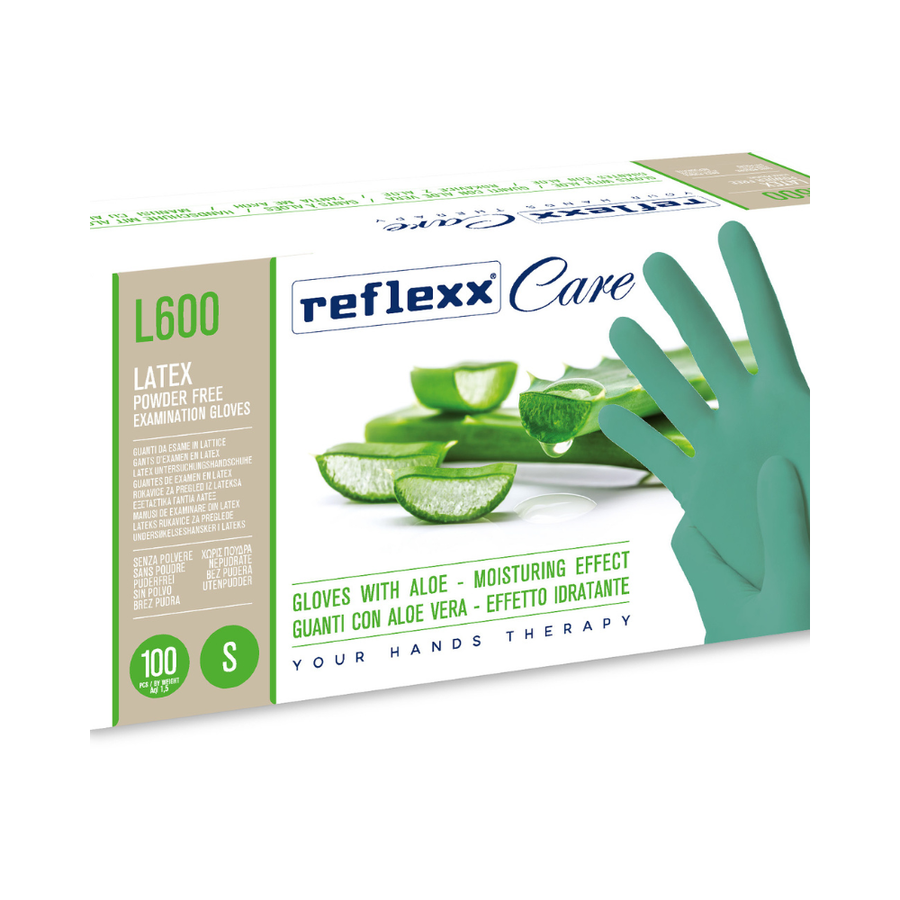 Guanti monouso in lattice con aloe Reflexx Care L600 - 6,2 g - 10 box da 100 pezzi