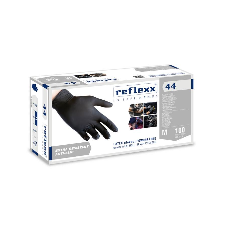 Guanti monouso in lattice nero senza polvere: Reflexx 44 - 6,2 g | R44 | 10 box da 100 pezzi