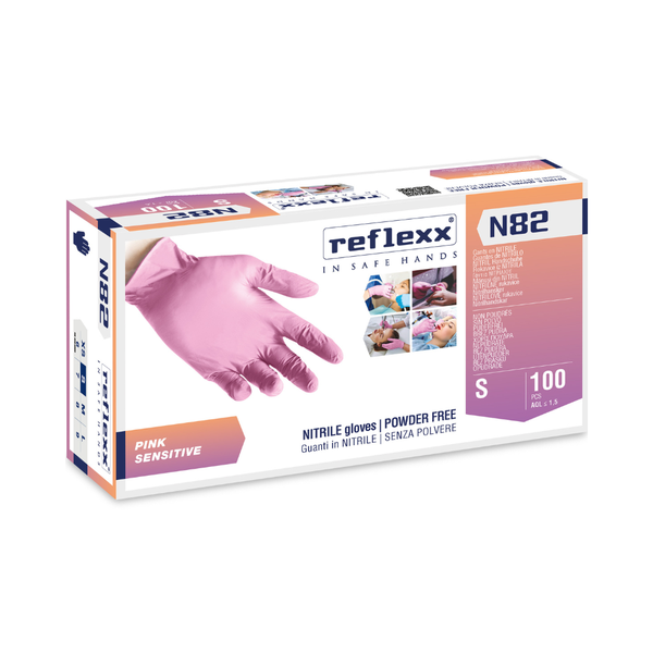 Guanti in nitrile rosa ultra sensibile 3.2 g | 10 Box da 100 pezzi – Reflexx Care N82 | Gef Medica