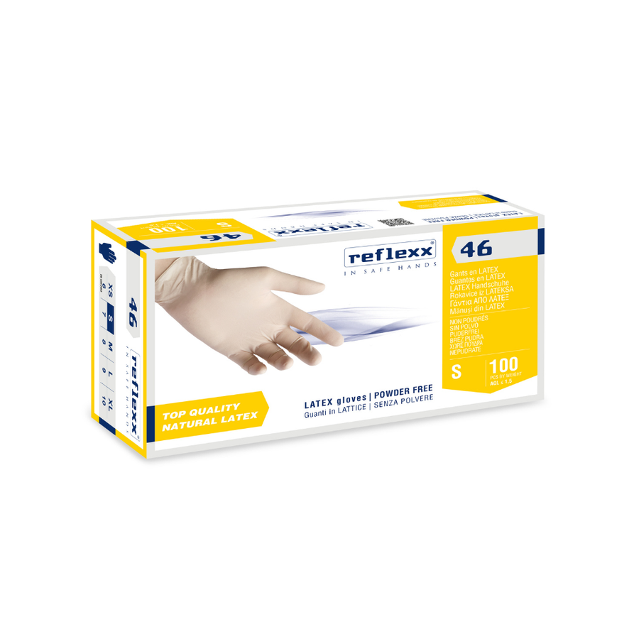 Guanti monouso in lattice senza polvere: Reflexx 46 - 5,7 g | 46 | 10 box da 100 pezzi