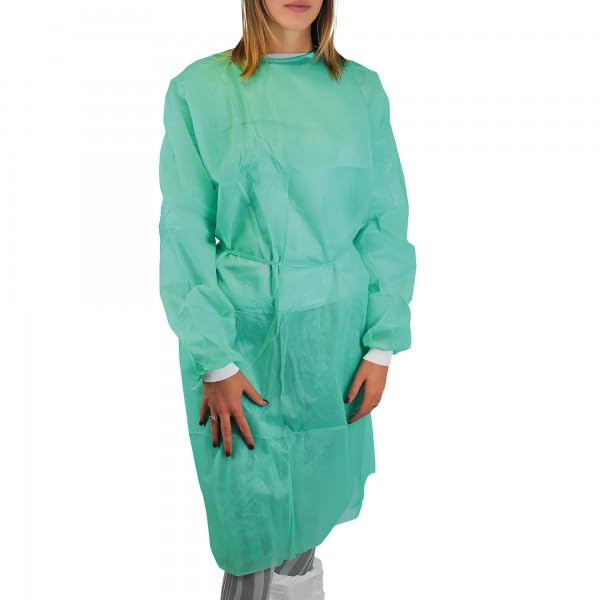 Monouso in PLP 30 g/m², Girocollo, Polsini Elasticizzati o in Maglia, Chiusura a Lacci, Unisex, Verde, Taglia Unica