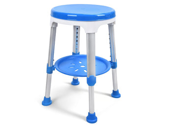 Sgabello da doccia blu con vassoio