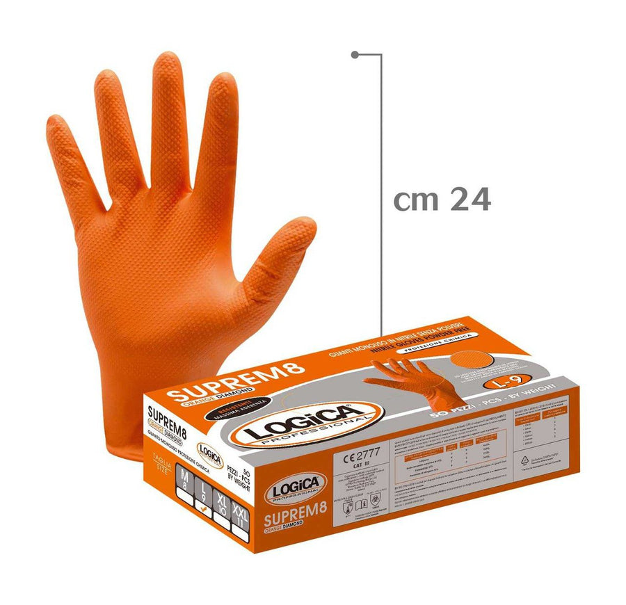 SUPREM8 Guanti Nitrile Arancio Diamantato 50 Pz - Logica — foto ufficiale Logica Professional