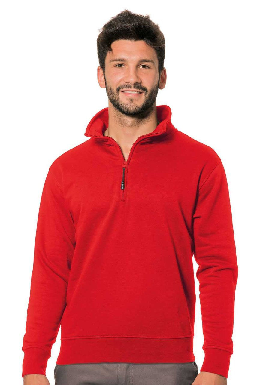 Felpa da lavoro Logica SAN ZENO con zip corta 280 gr - Rosso