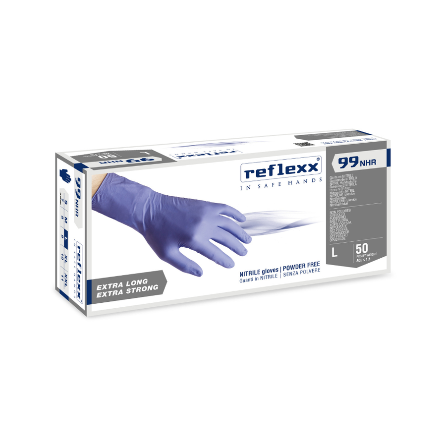 Guanti monouso in nitrile X-Long Reflexx R99 NHR - 8,8g | 10 box da 50 pezzi
