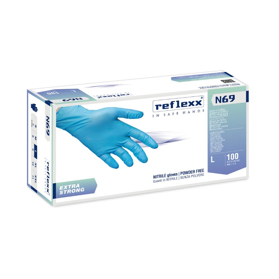 Guanti monouso in Nitrile Azzurro: Reflexx N69 - 7,0 g | N69 | 10 Box da 100 pezzi