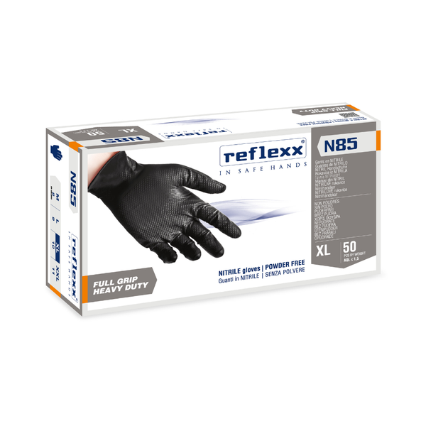 Guanti in nitrile black Full Grip 8.4 g | 50 pezzi – Reflexx N85 | Gef Medica