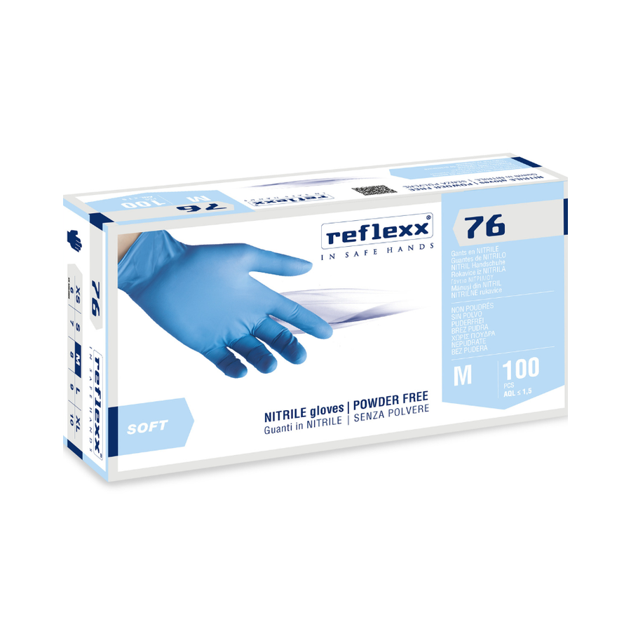 Guanti monouso in nitrile azzurro Reflexx R76 - 3,5 g - 10 box da 100 pezzi
