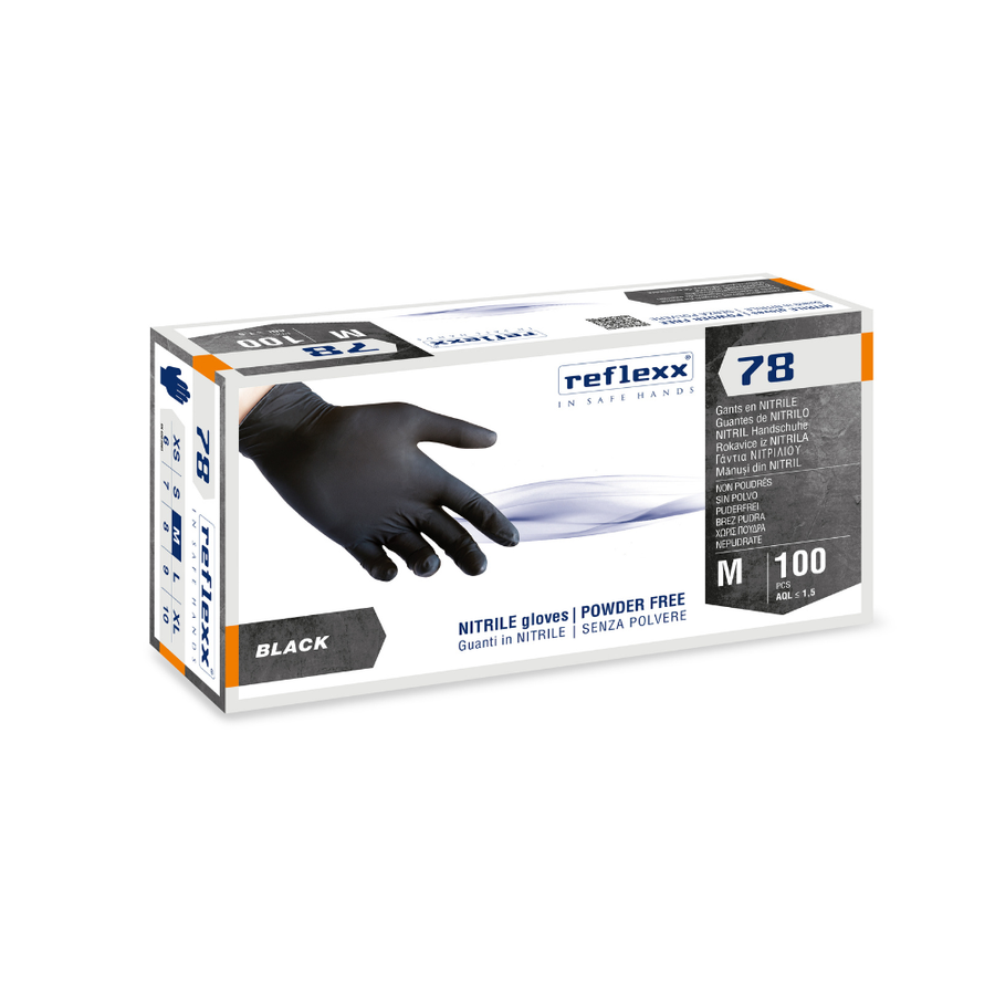 Guanti monouso in nitrile nero Reflexx R78 - 4,0 g - 10 box da 100 pezzi