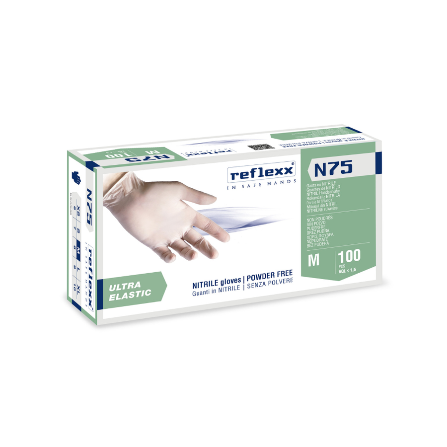 Guanti monouso in nitrile bianco elastico Reflexx N75 - 3,5 g | N75 | 10 box da 100 pezzi