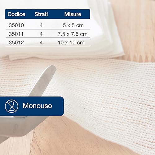 Gima 35010 Compressa Garza, Tessuto Non Tessuto, 4 Strati, 5 x 5 cm, Confezione da 1000