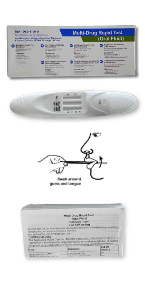 Test Salivare Multi-Droga e Alcool 8 in 1, Rileva Sostanze in 3-10 Minuti, Autotest Rapido per Uso Domestico, Kit Monouso