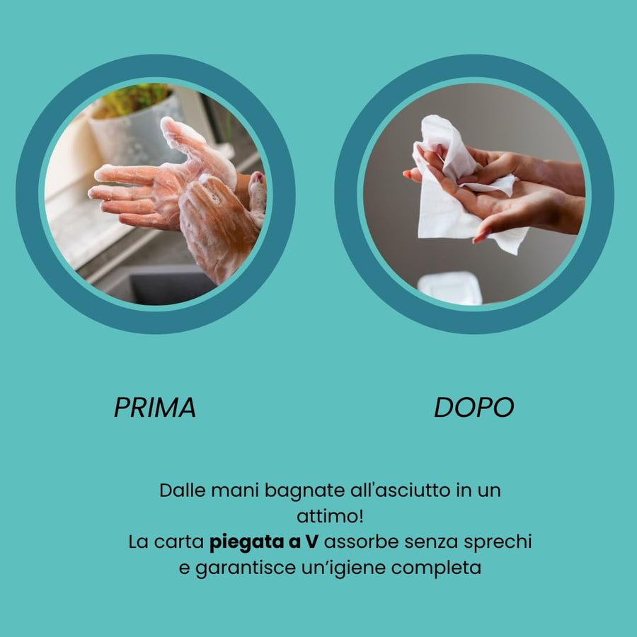 Mano che estrae un foglio di asciugamano da una scatola da 15 confezioni