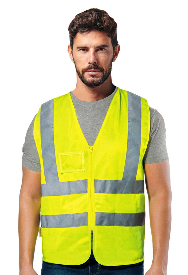 Gilet alta visibilita Logica HV015 con zip e portabadge EN ISO 20471 classe 2 - Giallo