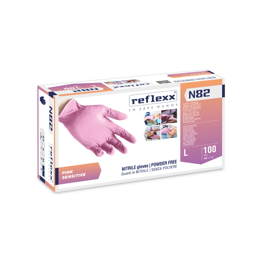 Guanti monouso in nitrile rosa ultra sensibile Reflexx Care N82 - 3,2 g - 10 box da 100 pezzi