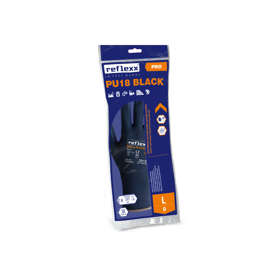 Guanti supportati in poliuretano nero: Reflexx PU18 - 1 paio | PU18B | 100 paia