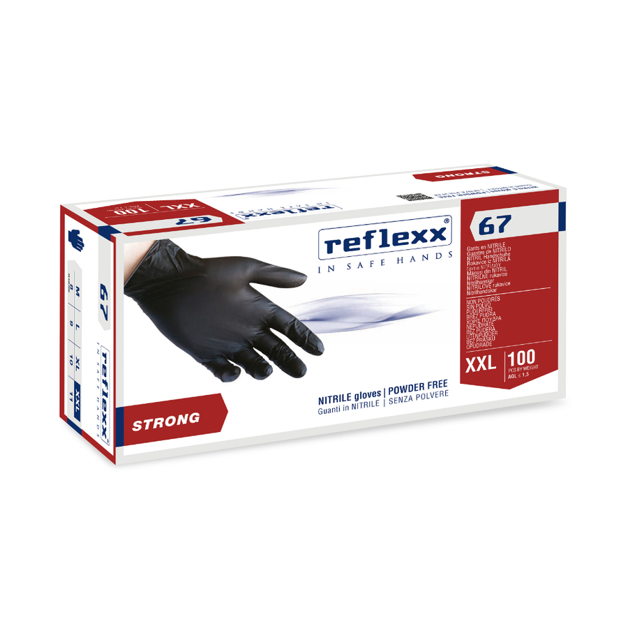 Guanti monouso in nitrile nero Reflexx R67 - 5,5 g - 10 box da 100 pezzi