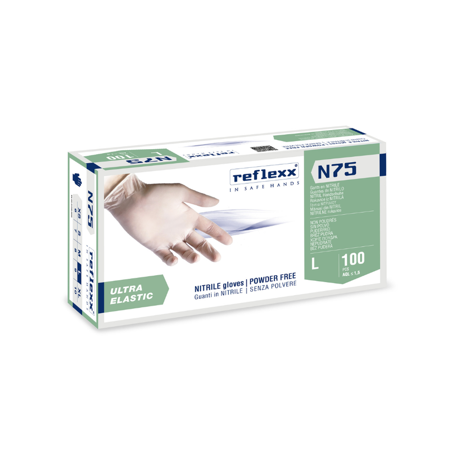 Guanti monouso in nitrile bianco elastico Reflexx N75 - 3,5 g | N75 | 10 box da 100 pezzi