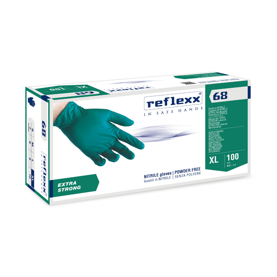 Guanti monouso in nitrile verde Reflexx R68 - 6,0 g - 10 box da 100 pezzi