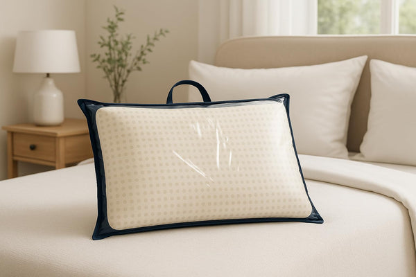Custodia porta cuscino professionale 81x51 cm blu - busta salvaspazio con zip e manico TNT - ideale per hotel, ristoranti e catering