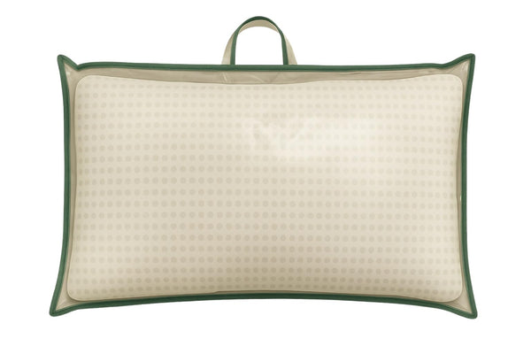 Custodia porta cuscino professionale 81x51 cm panna con bordino verde - busta salvaspazio con zip e manico TNT - ideale per hotel, ristoranti e catering