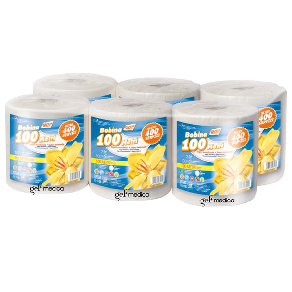 Bobina Multiuso WALL159 100 Metri - 2 Veli Pura Cellulosa - 416 Strappi - Confezione 6 Rotoli