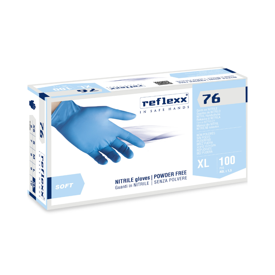 Guanti monouso in nitrile azzurro Reflexx R76 - 3,5 g - 10 box da 100 pezzi
