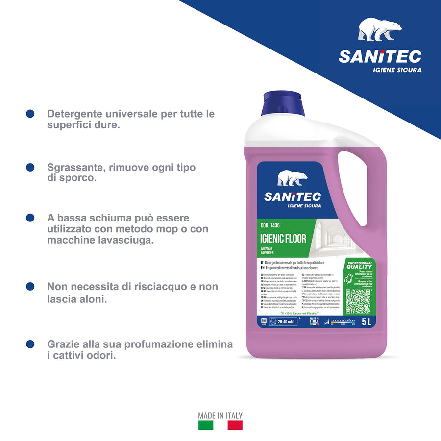 Igienic Floor 1436 SANITEC - Detergente Universale Sgrassante Concentrato Igienizzante - Tanica da 5L