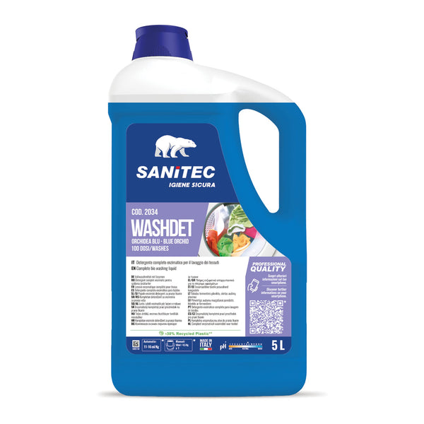 Washdet 2034 SANITEC - Detergente Liquido Enzimatico per Bucato Bianchi e Colorati - 2 Taniche da 5 Litri