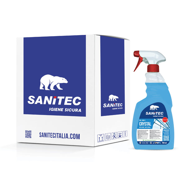 Crystal 1866-Sanitec - detergente multiuso per vetri e specchi anti-alone - 6 flaconi 750ml